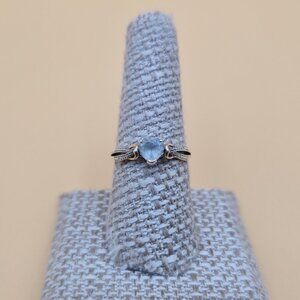 Size 8.25 Sterling Silver And 10kt Cloudy Aqua With Diamonds Ring A4997